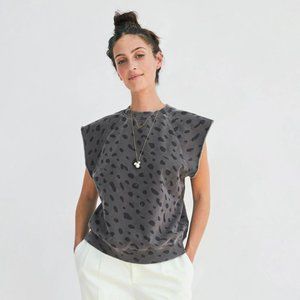Clare V. Jaquar Spotted Cotton Sleeveless Sweatshirt